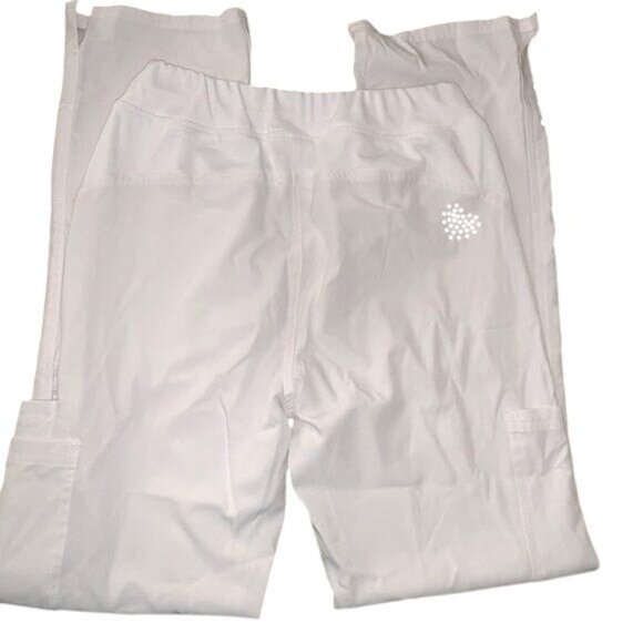White Elastic Waist Cargo Scrub Pants Women M Straight Leg Polyester Blend - Picture 5 of 8